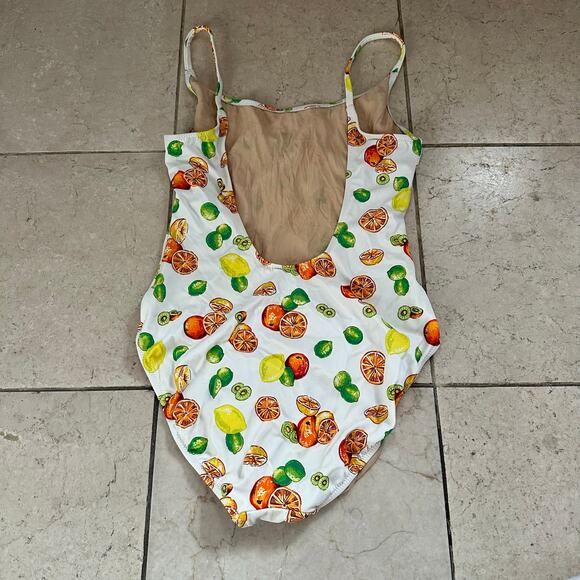 J. Crew L Fruit Print Lemon Kiwi Orange Lime Swimsuit One Piece White Beach Pool - Picture 2 of 14